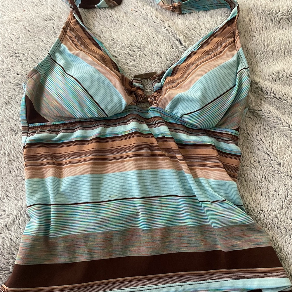 VIA MARINA Striped Brown and Blue Women's Top